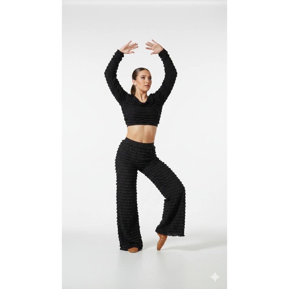 Balera Medium Adult Black Lyrical Dance Costume 2 Piece Ruffle Pant Contemporary